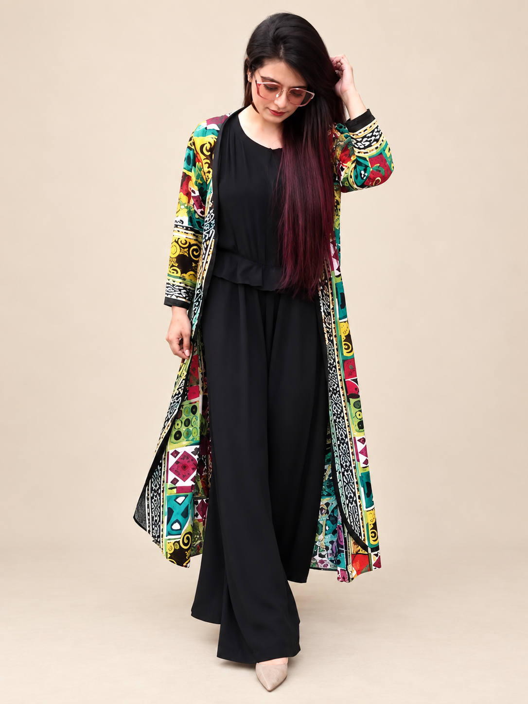 Black Jumpsuit With Multishade Gown
