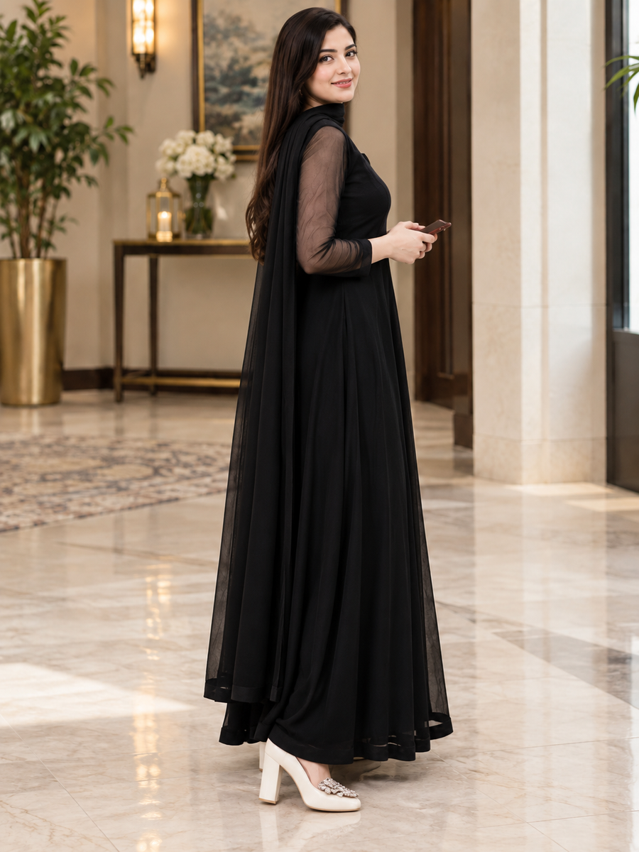Black Chiffon Maxi With Dupatta