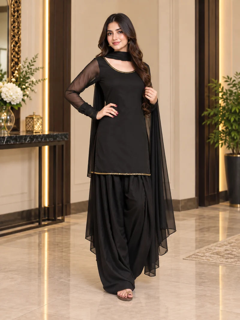 Black Chiffon Patyala Dress