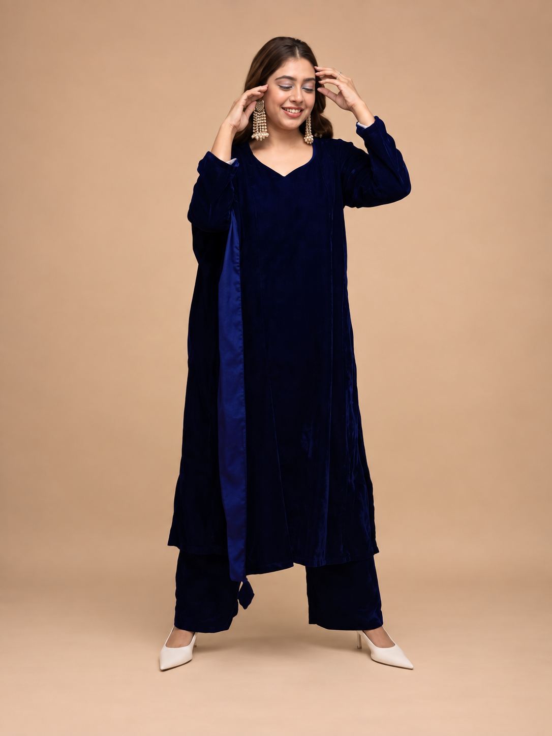 Blue Velvet Dress (03 Piece)