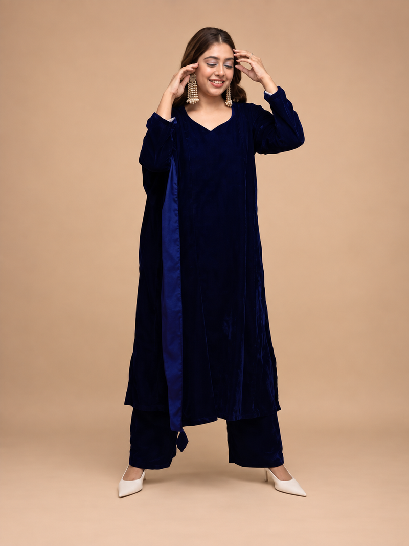 Blue Velvet Dress (03 Piece)