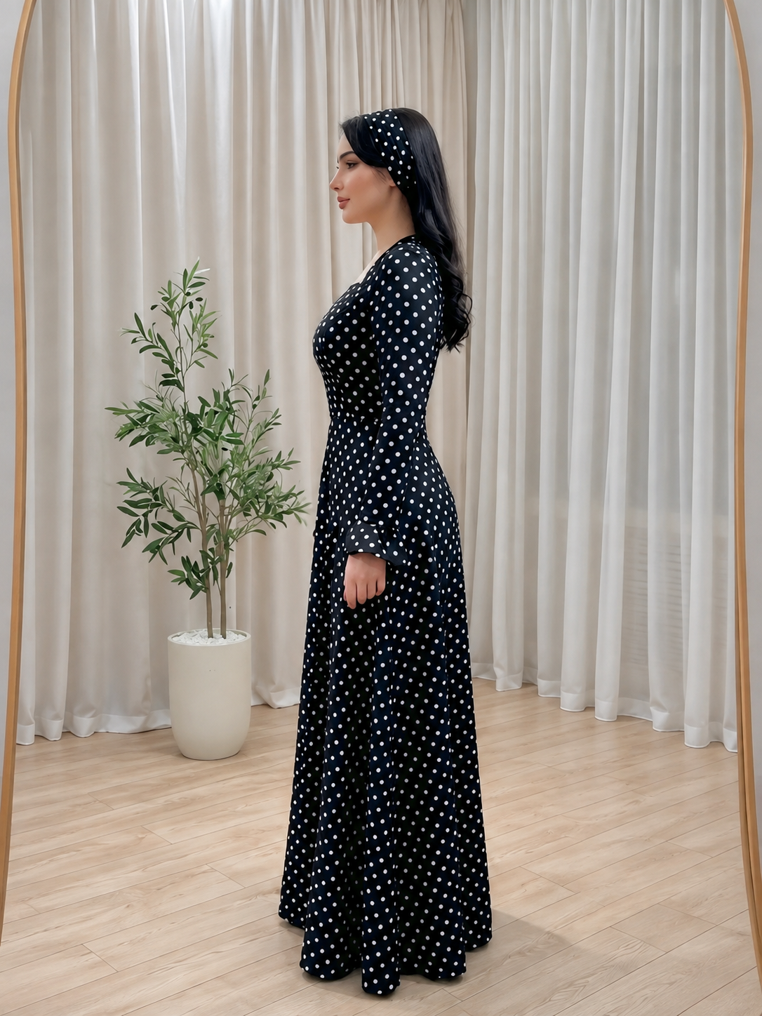 Black Polka Maxi With Headband