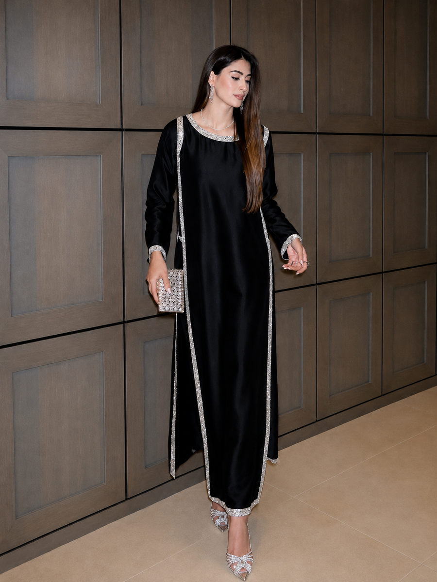 Black Stylish Cuts Trending Dress (02 Piece)