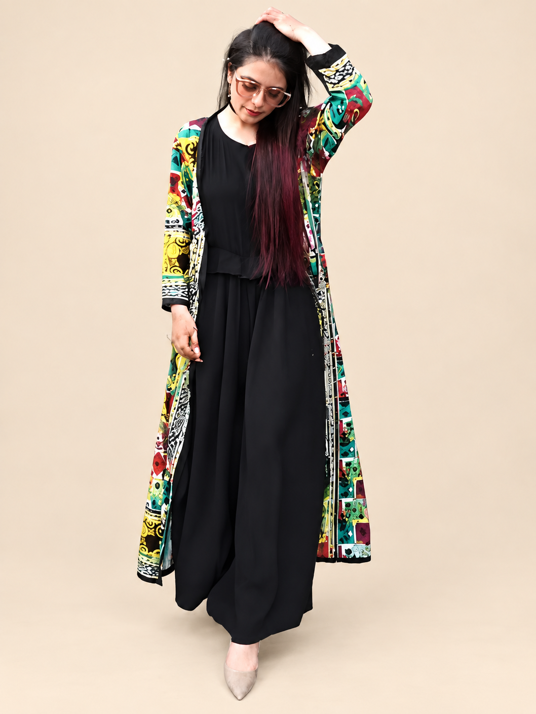 Black Jumpsuit With Multishade Gown