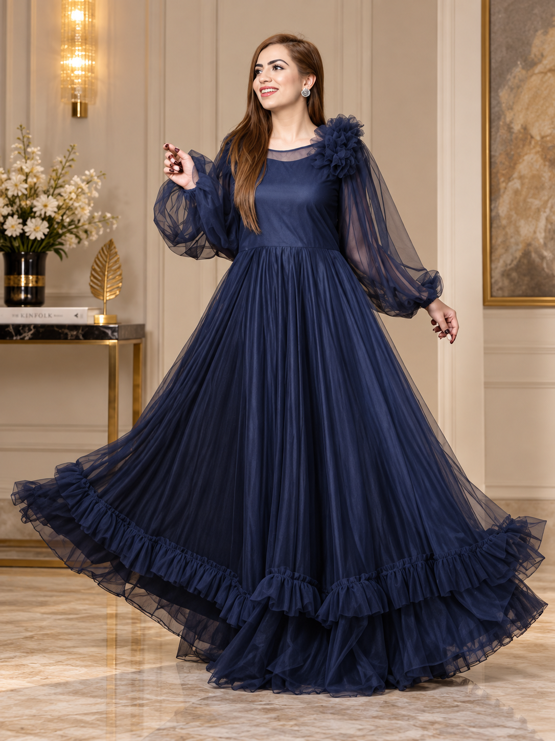 Navy Blue Frill Maxi