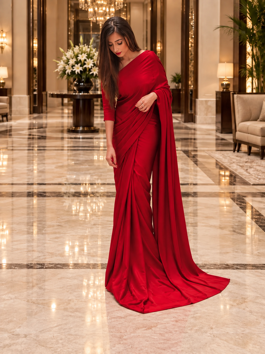 Red Silk Saree With Long Pallu