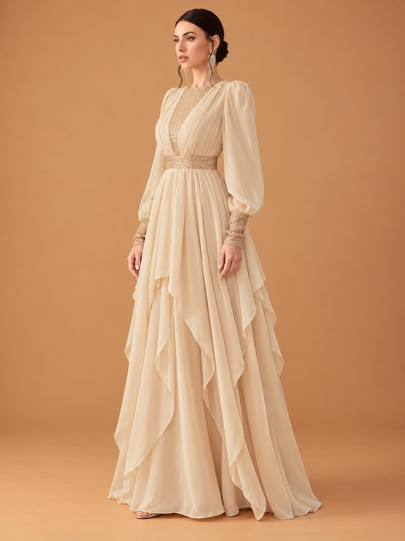 Golden Chiffon & Sequin Maxi