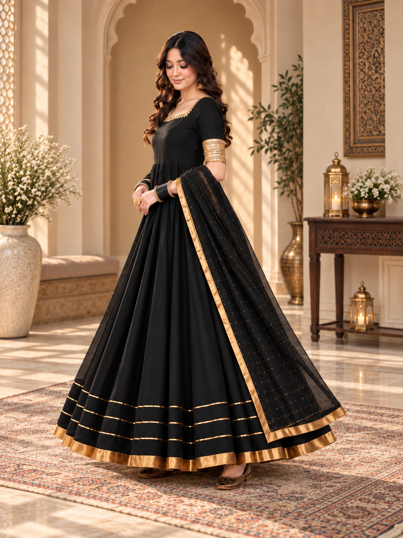 Women’s Exclusive Black & Golden Heavy Flair Dress