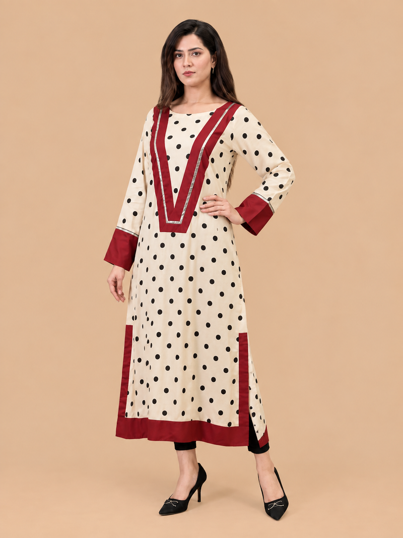 Polka Long Shirt With Red Detailing