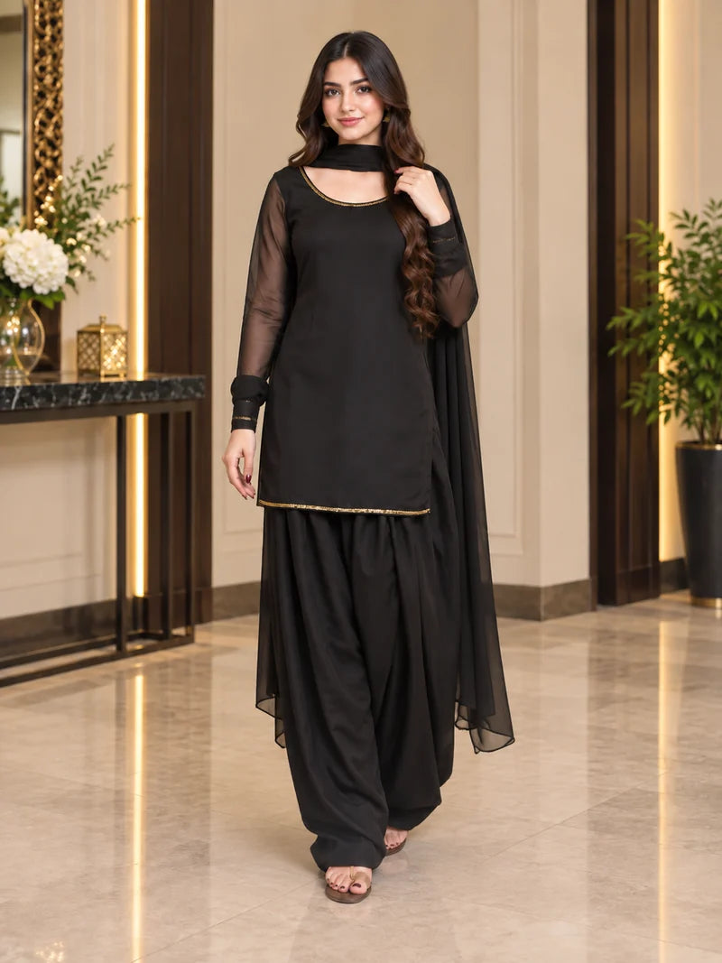 Black Chiffon Patyala Dress