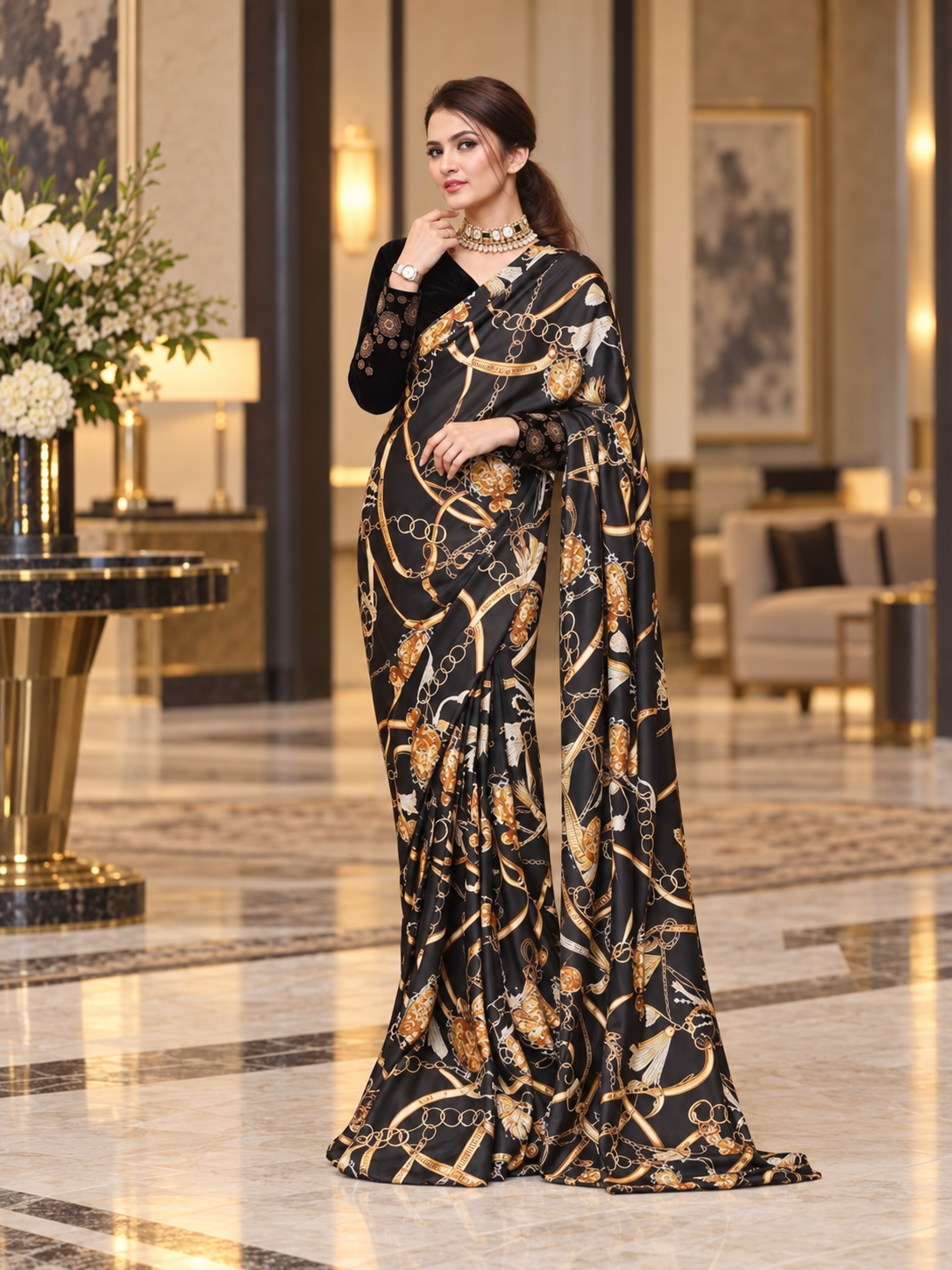 Black Chain Stitched Saree