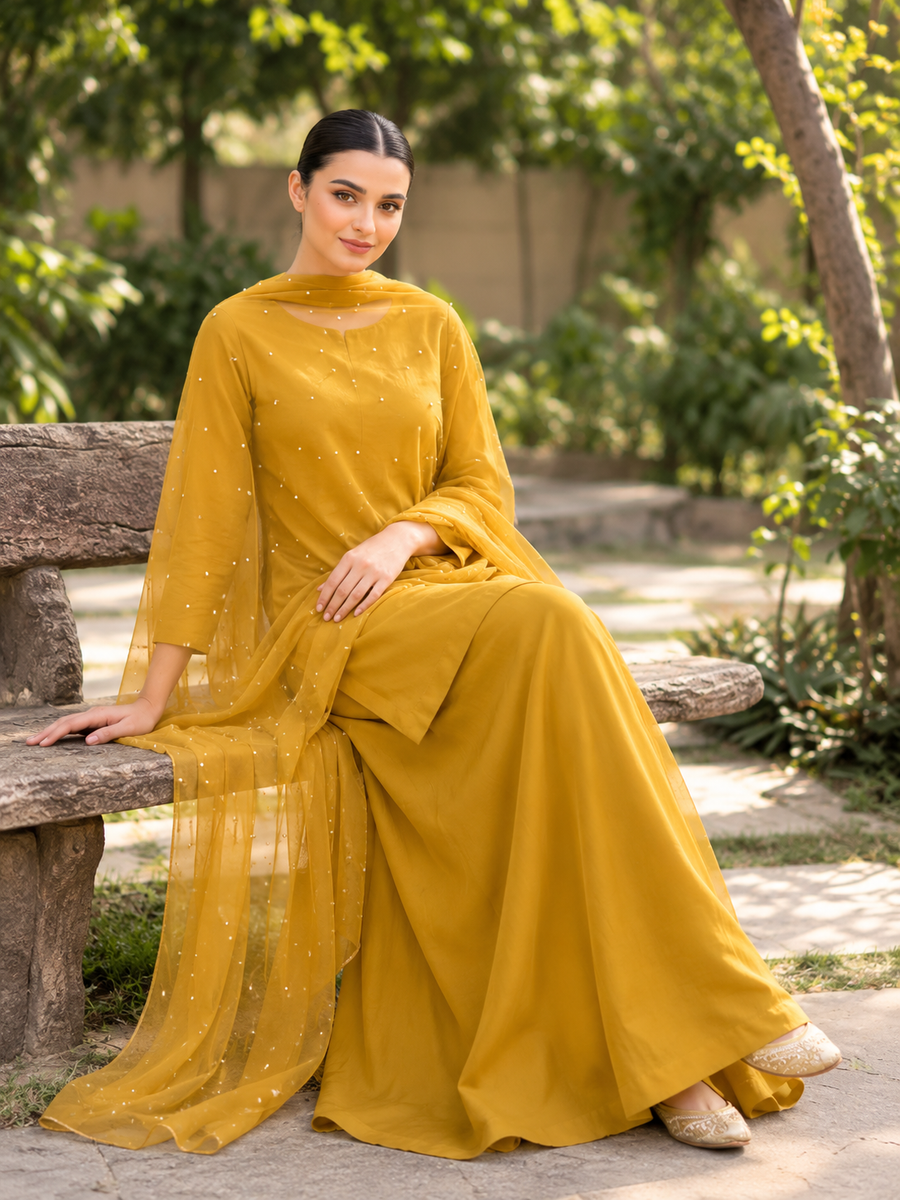 Women’s Stylish Dress With Moti Net Dupatta