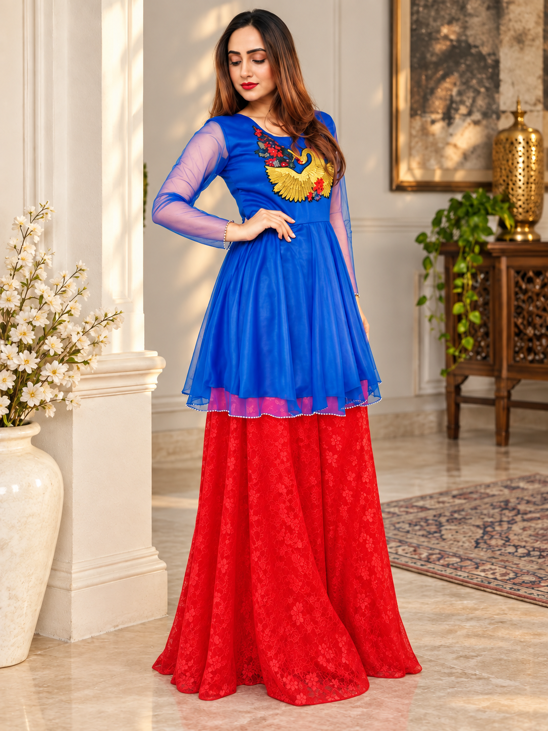 Blue Bird Peplum With Plazo