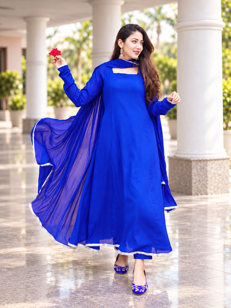 Blue Chiffon Maxi Dupatta With Silver Detailing
