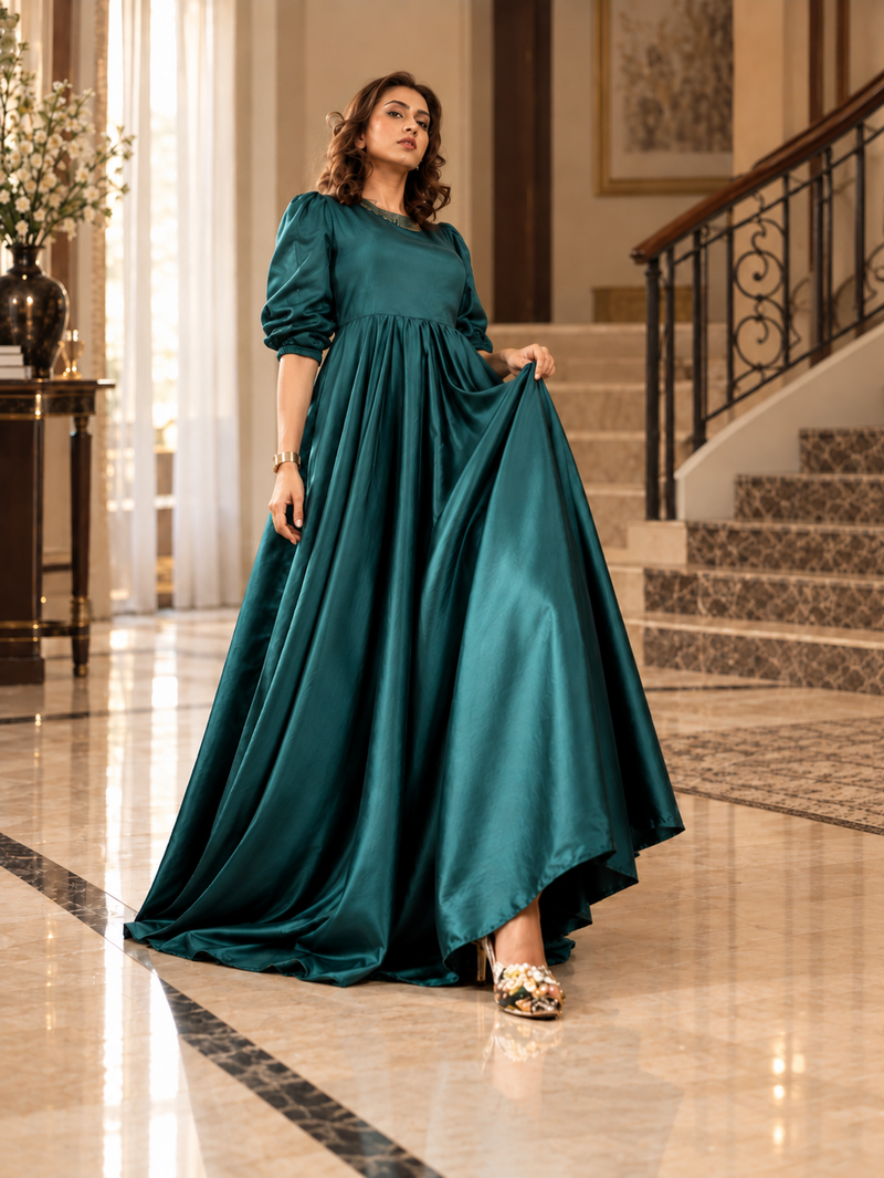 Sea Green Heavy Flare Silk Maxi