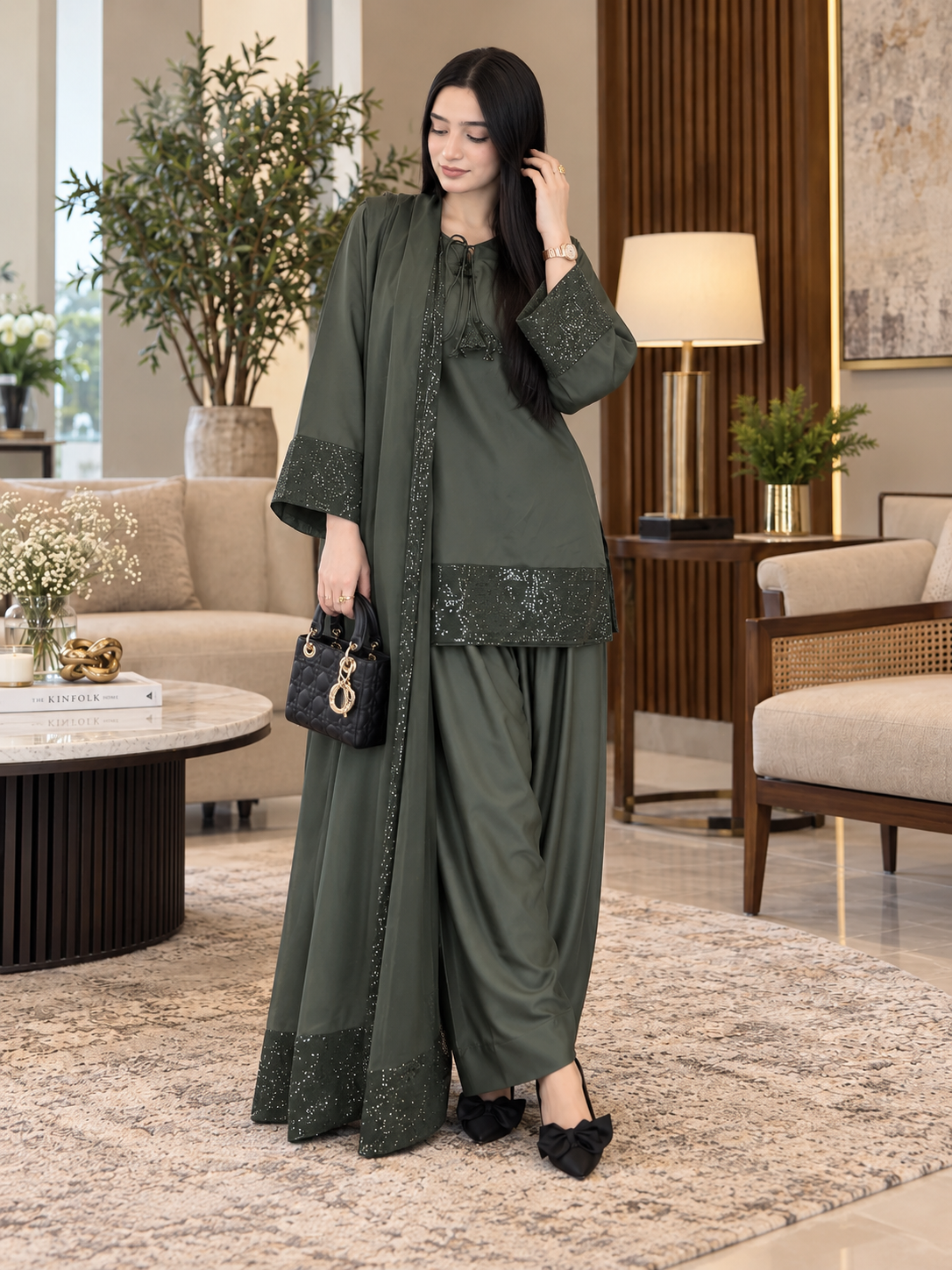Greenish Sequin Farshi Set