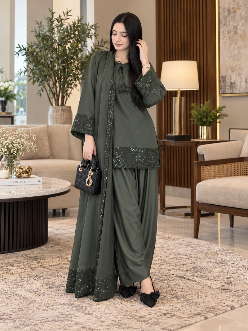 Greenish Sequin Farshi Set