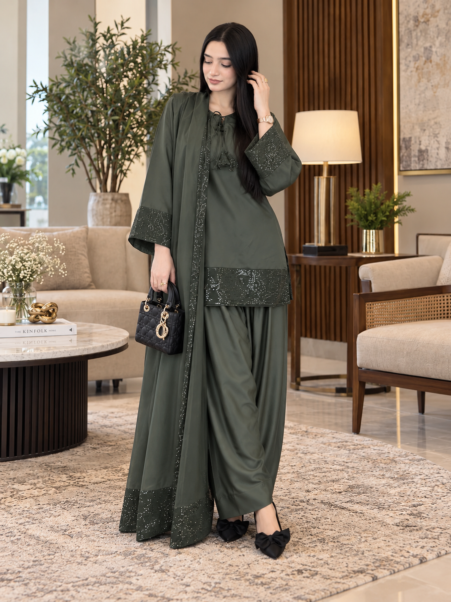 Greenish Sequin Farshi Set