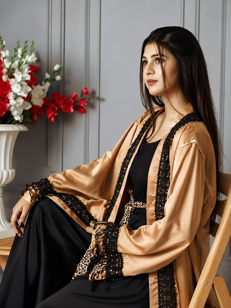 Black Jumpsuit With Golden Upper & Cheetah Belt