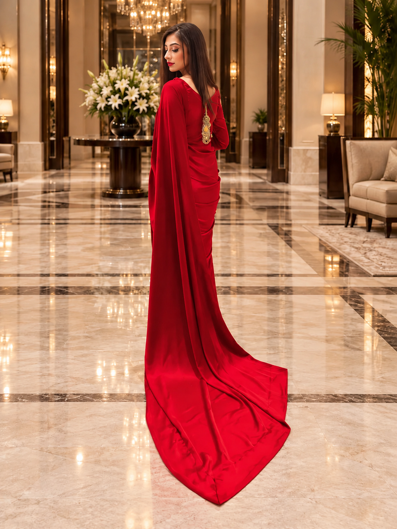 Red Silk Saree With Long Pallu