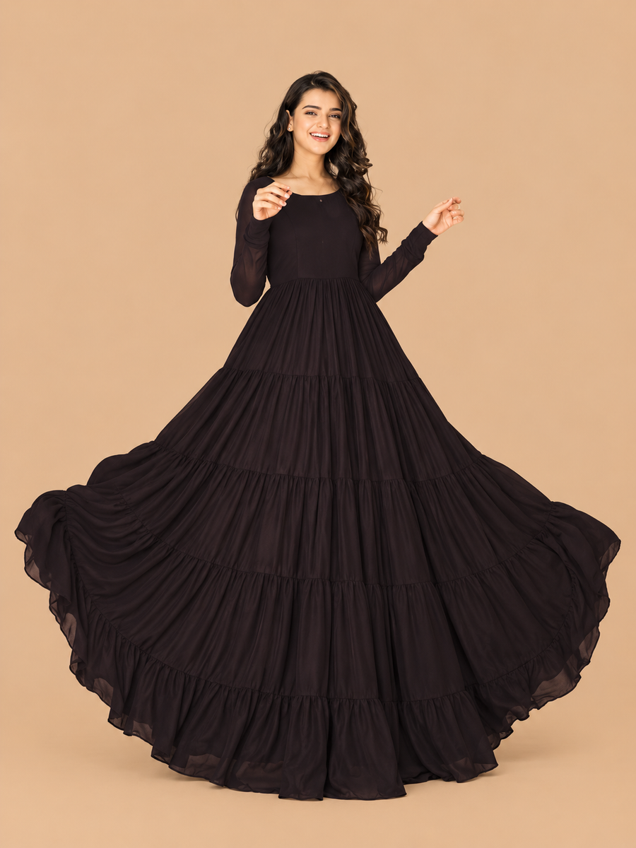 Black Chiffon Frill Detail Long Maxi
