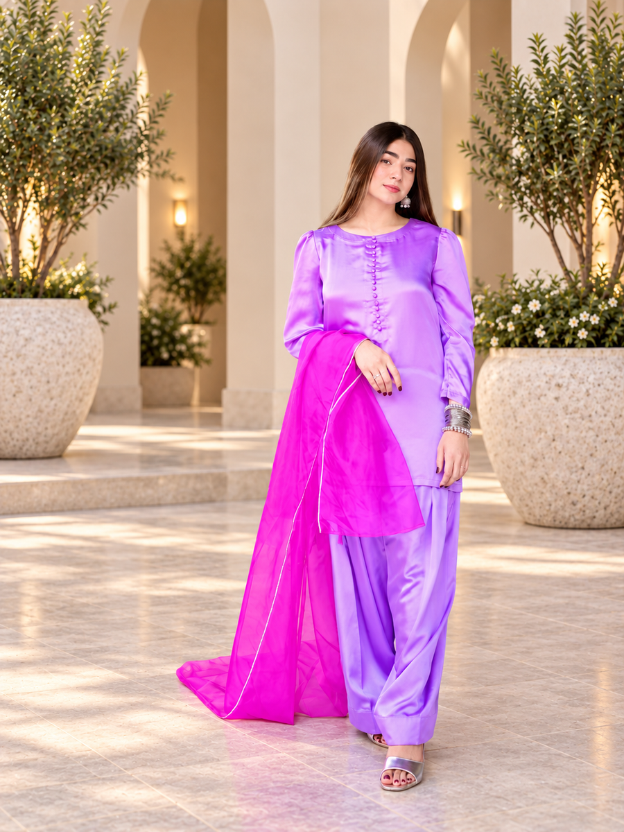 Purple Marjanda Farshi Dress (03 Piece)