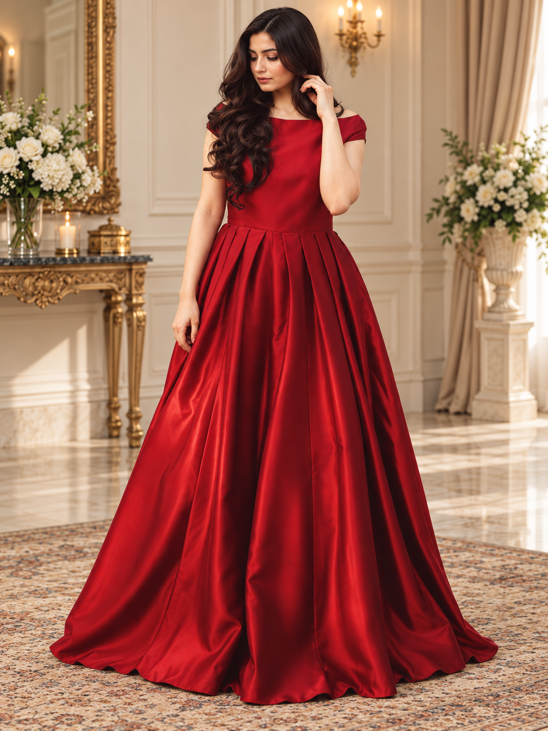 Red Heavy Silk Plated Maxi