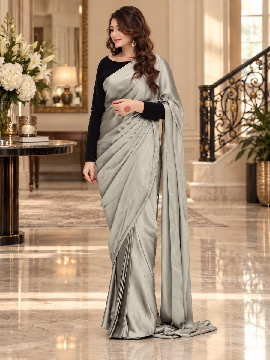 Black Velvet Blouse With Silk Saree