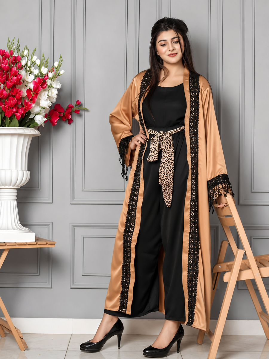 Black Jumpsuit With Golden Upper & Cheetah Belt