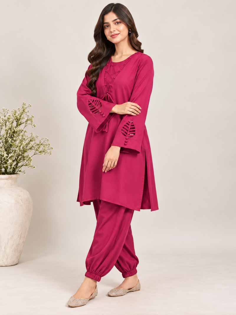 Magenta Grace Leaf Co Ord Set