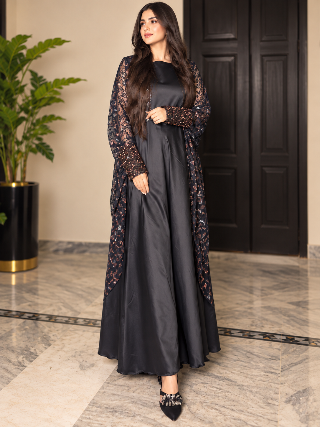 Black Retro Maxi With Sequin Cuff