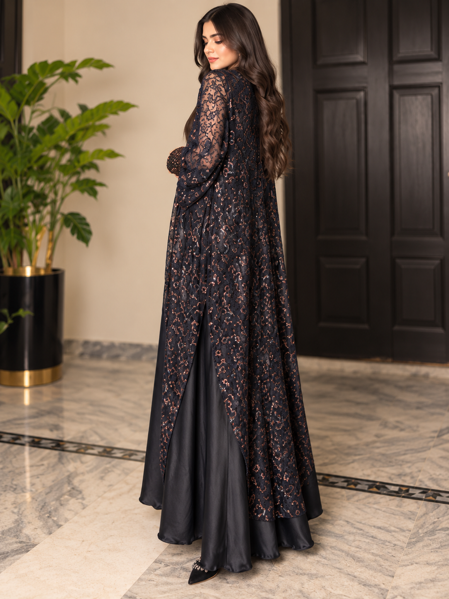 Black Retro Maxi With Sequin Cuff