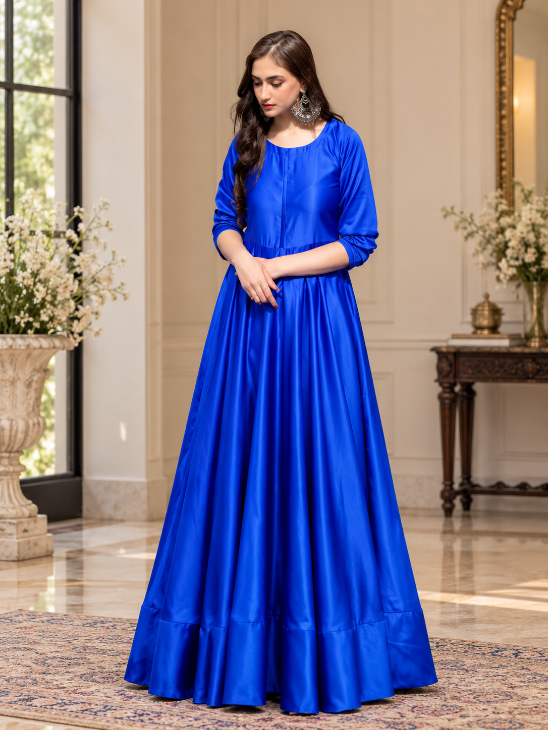 Royal Blue Silk Heavy Flare Maxi