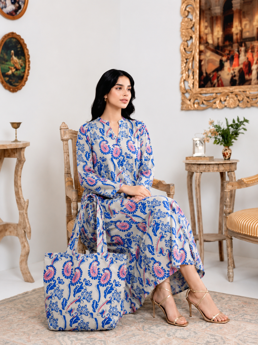 Women’s Stylish Printed Maxi With Bag