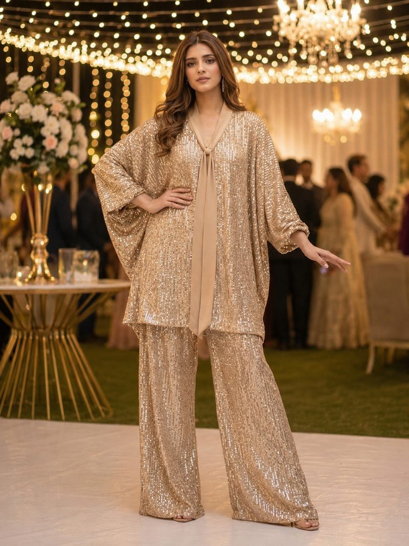Women’s Cream Sequin Party Co Ord Set