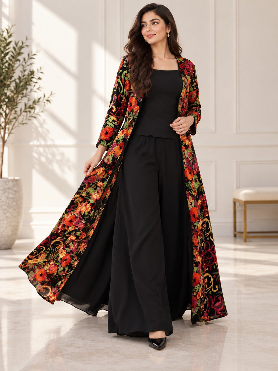 Black Jumpsuit With Floral Gown