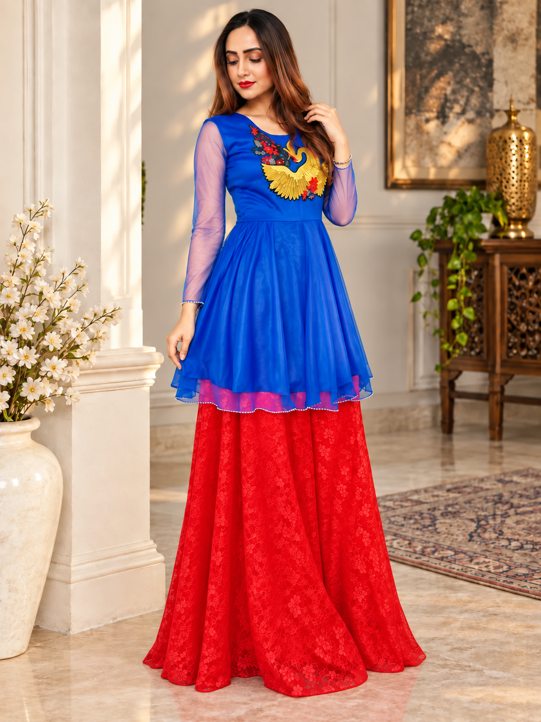 Blue Bird Peplum With Plazo
