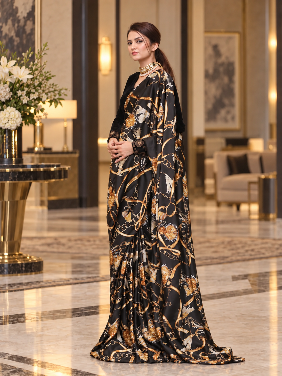Black Chain Stitched Saree