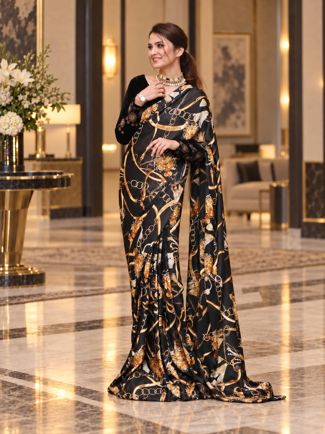 Black Chain Stitched Saree