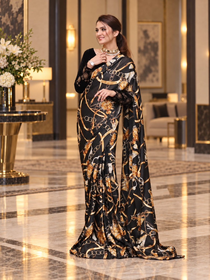 Black Chain Stitched Saree