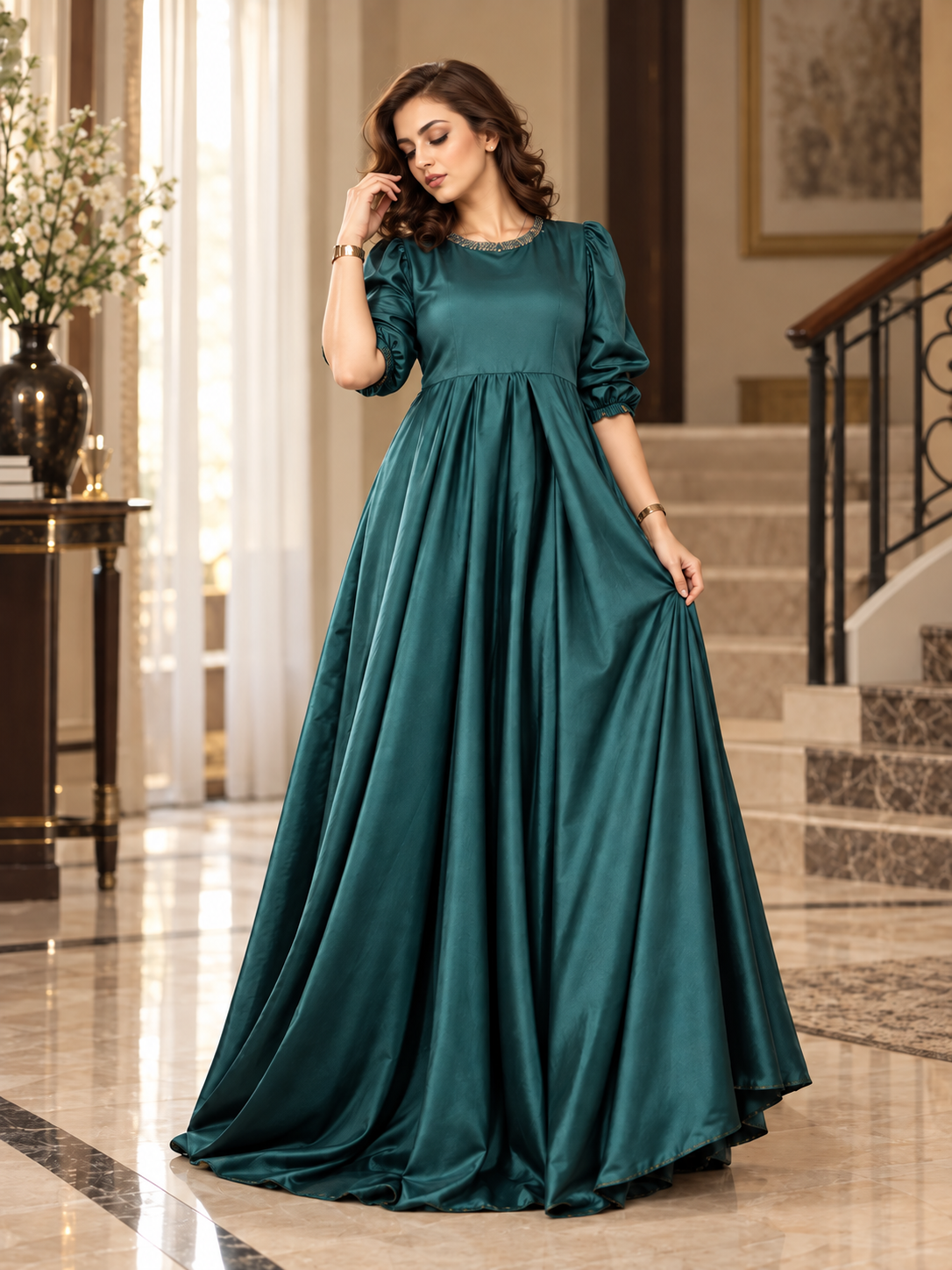 Sea Green Heavy Flare Silk Maxi