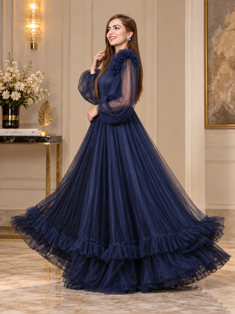 Navy Blue Frill Maxi