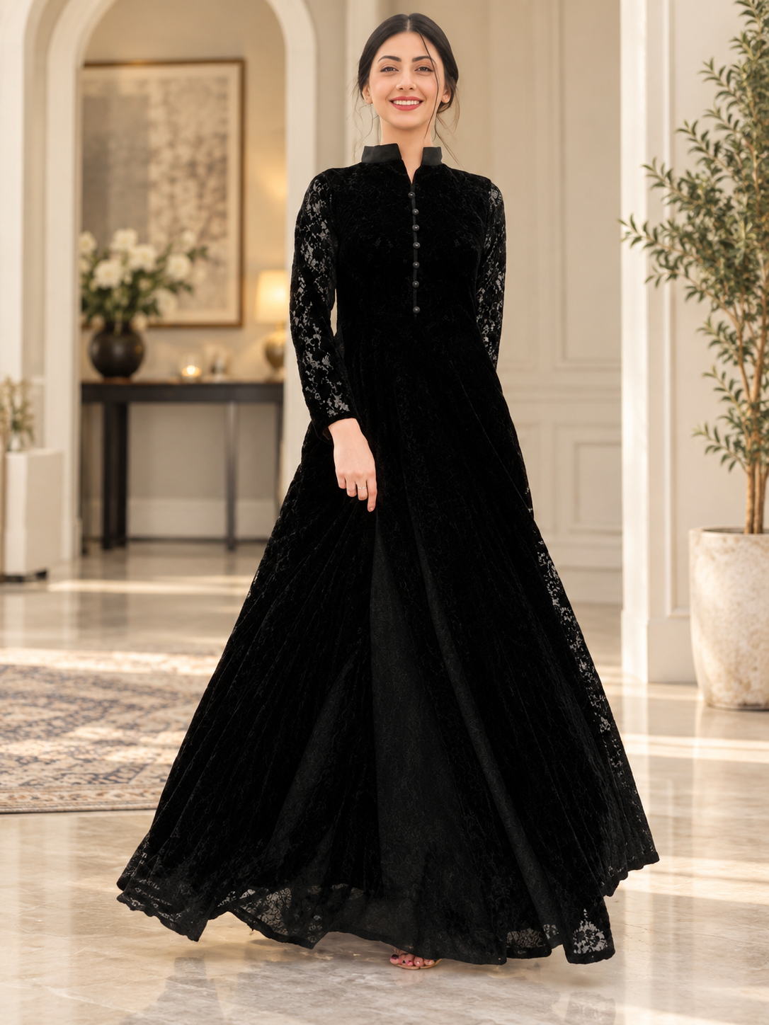 Black Front Button Maxi