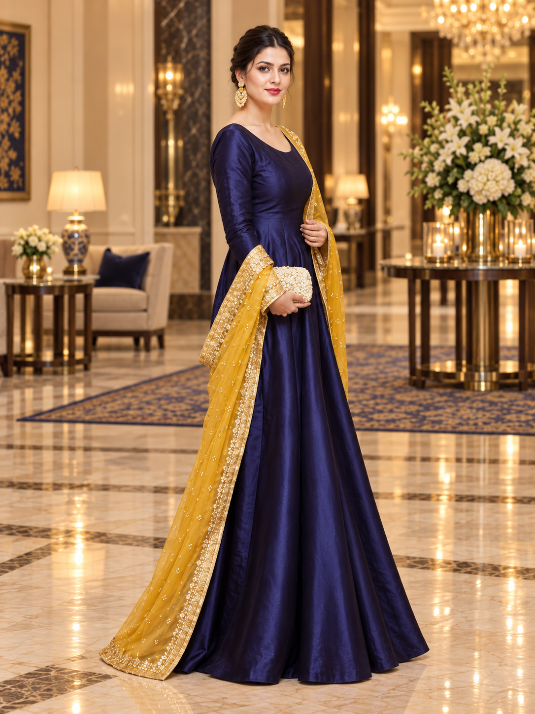 Maxi With Yellow Dupatta