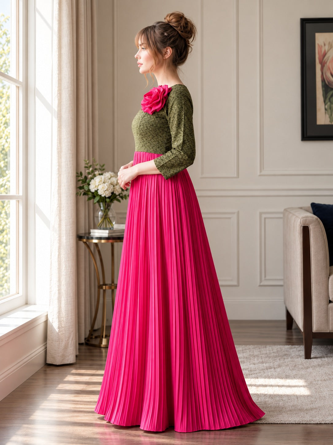 Color Contrasted 3D Flower Maxi
