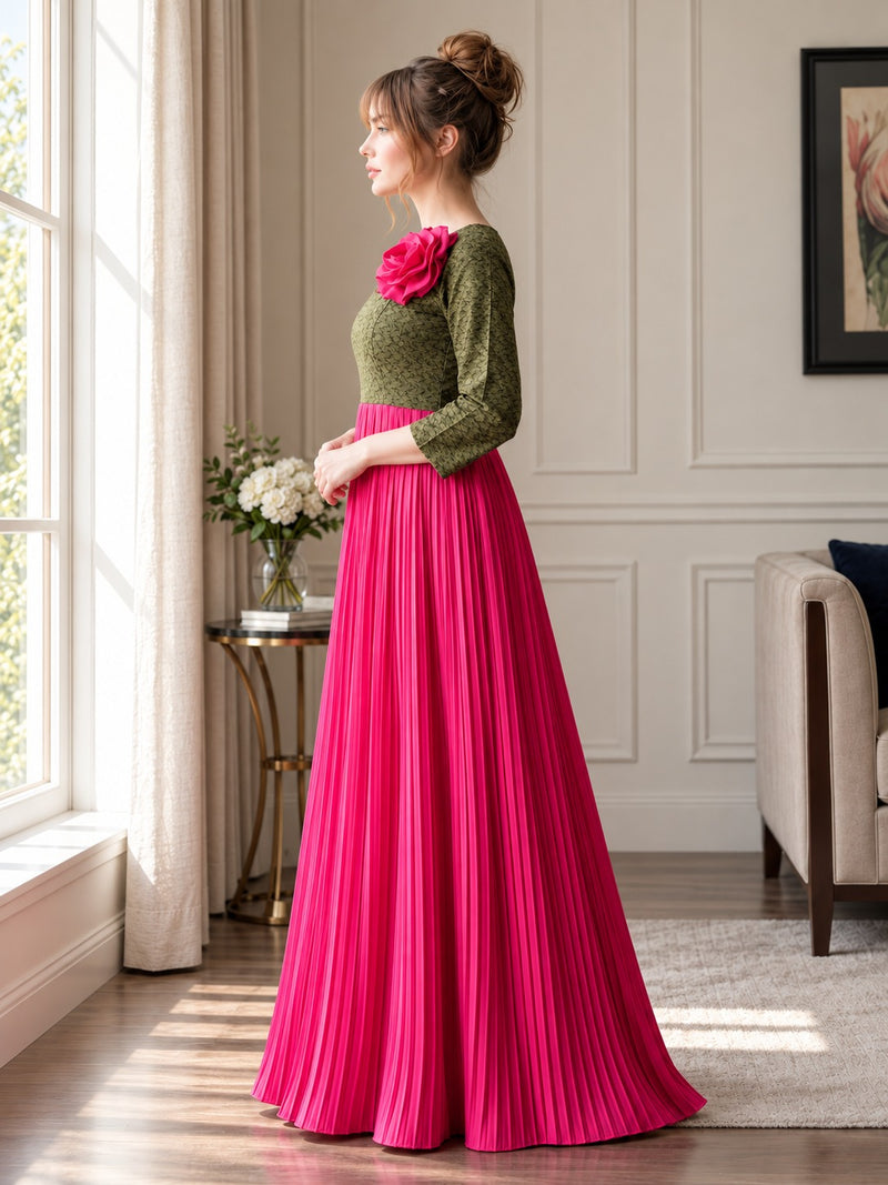 Color Contrasted 3D Flower Maxi