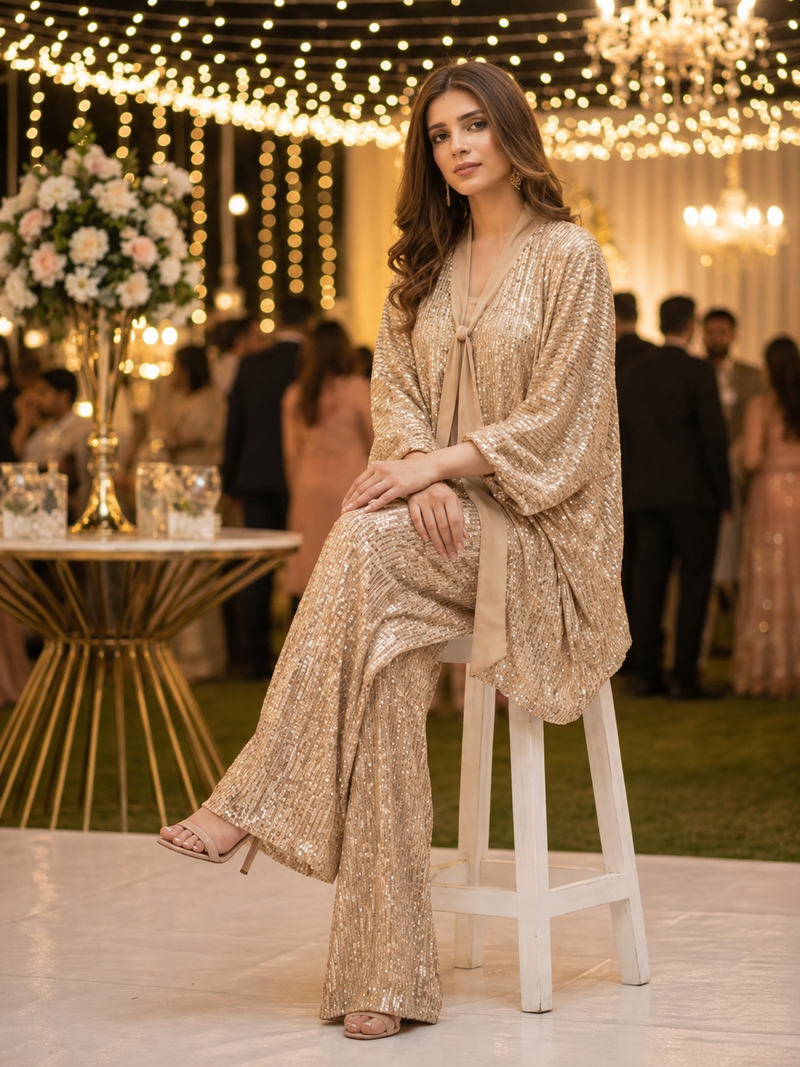Women’s Cream Sequin Party Co Ord Set