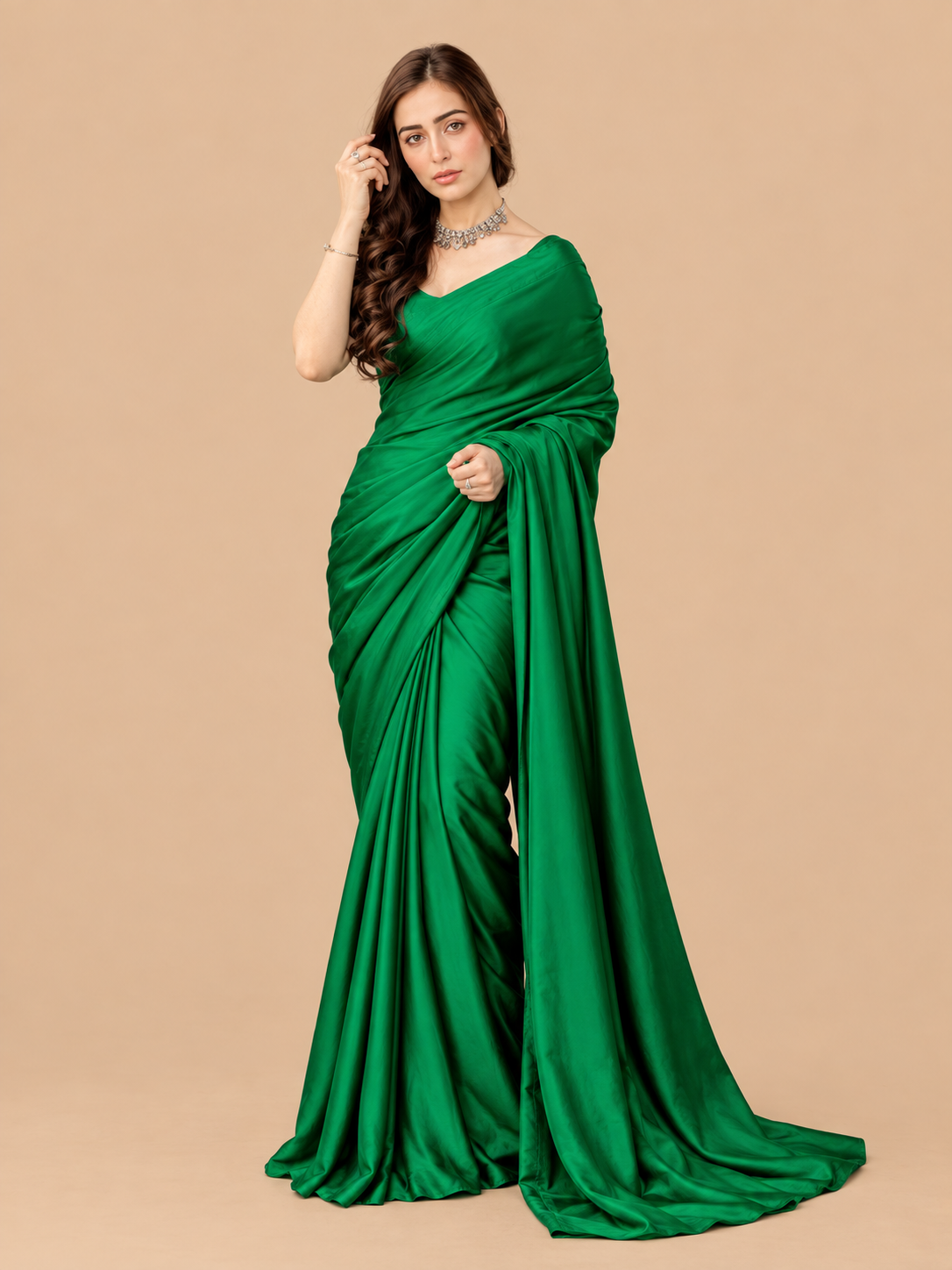 Stitched Green Color Traditional Saree