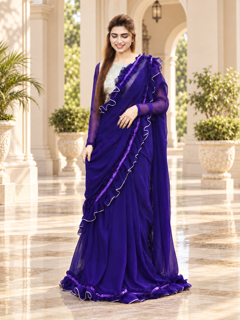 Purple Frill Saree