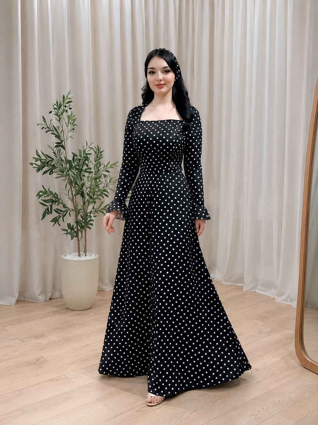 Black Polka Maxi With Headband
